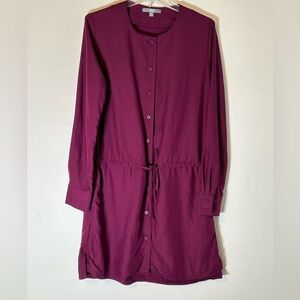 Uniqlo Burgundy Performance Sporty Button-Up Dress with Drawstring Waist Sz XS